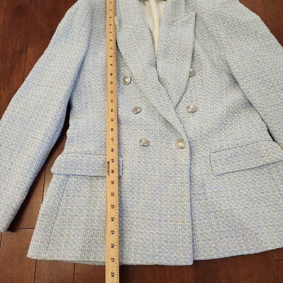 Zara women's light blue tweed double breasted blazer in size XL - Picture 7 of 7